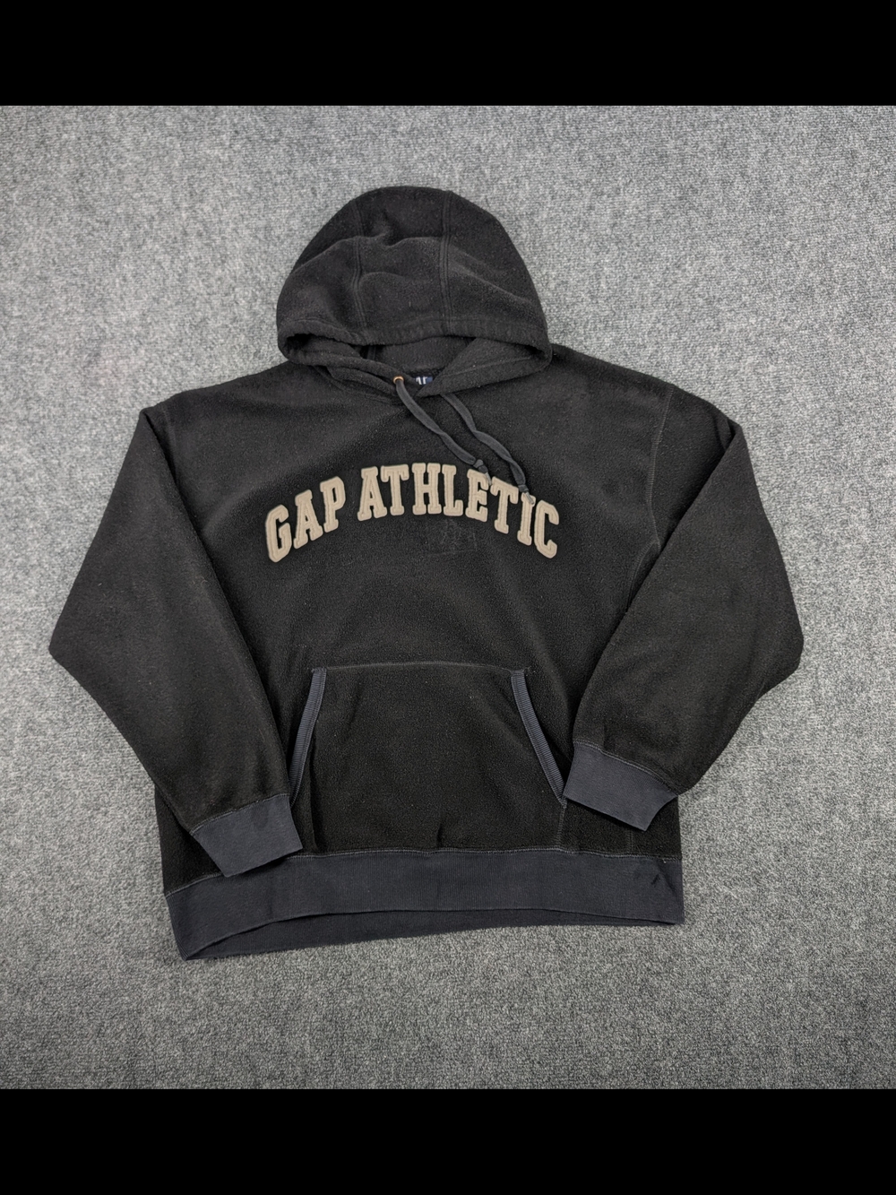 Vintage GAP Athletic Fleece Hoodie Black Y2K Spellout Pullover Large Gorpcore